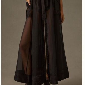 Black Anthropology Sheer Maxi Skirt with Gold Front Zipper.